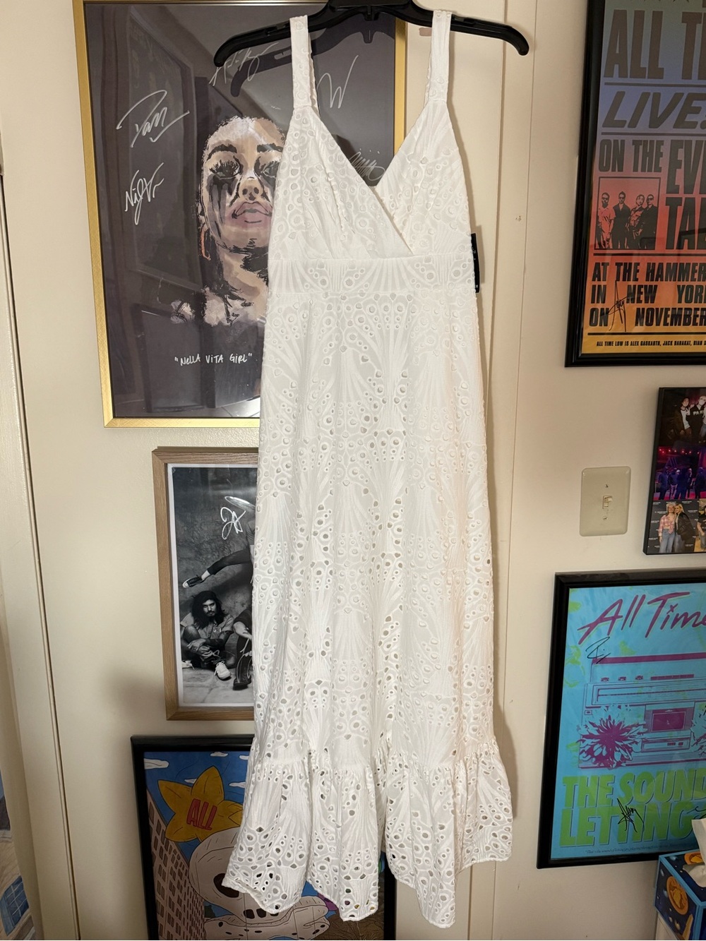 Boston Proper White Eyelet Maxi Dress with Ruffle Hem